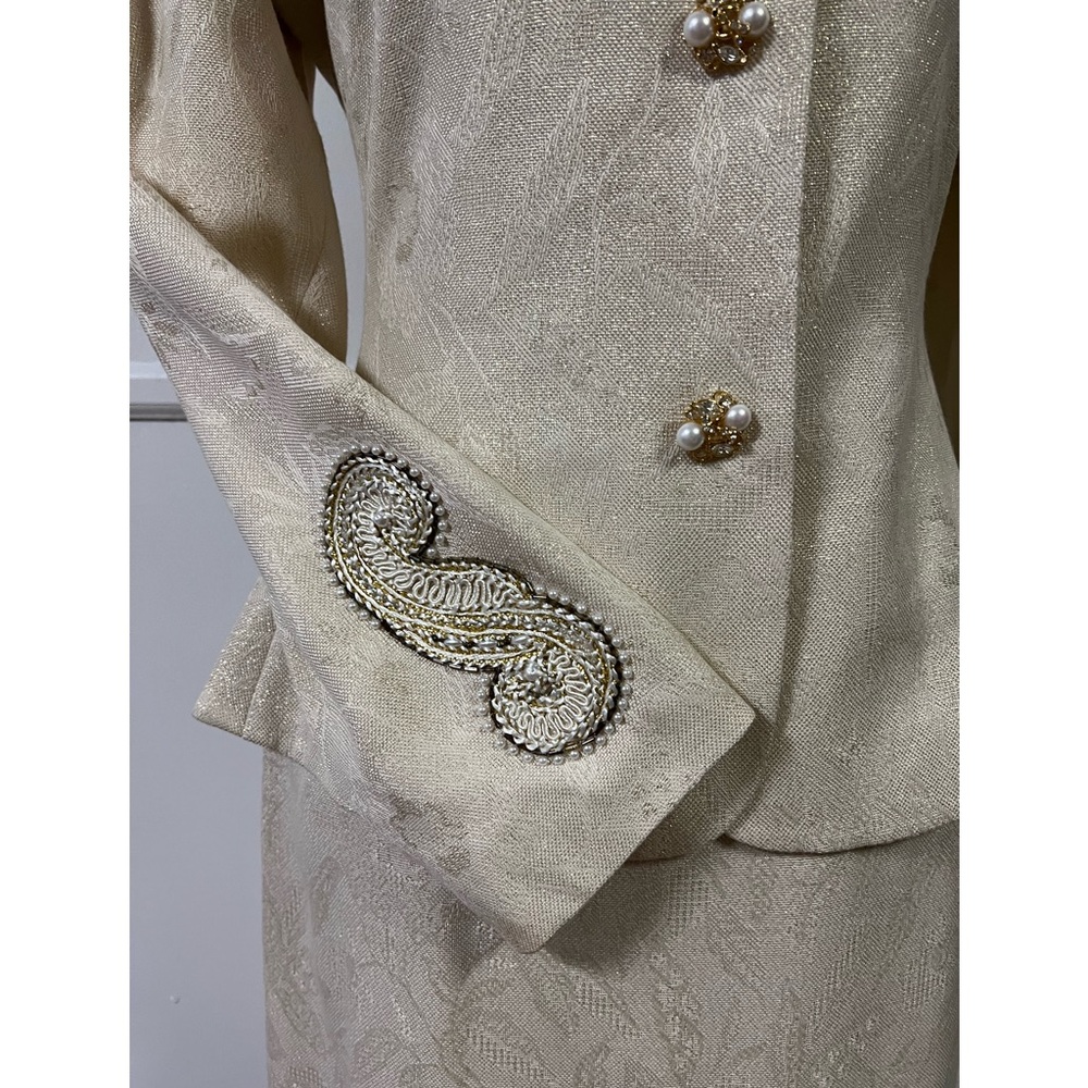 Vintage Albert Nipon Ivory Beaded Evening Suit -S… - image 4